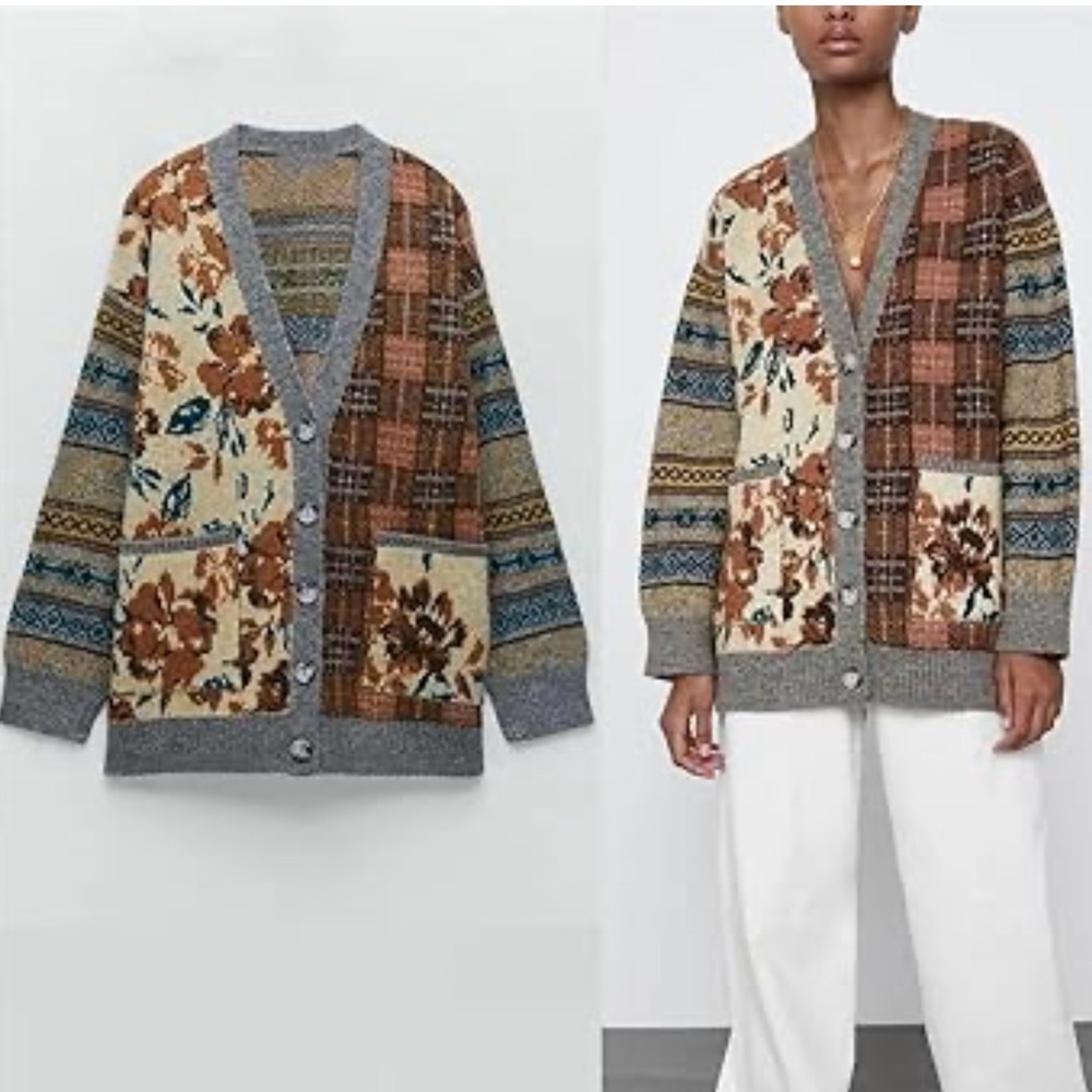 Zara Multicolor Patterned Cardigan